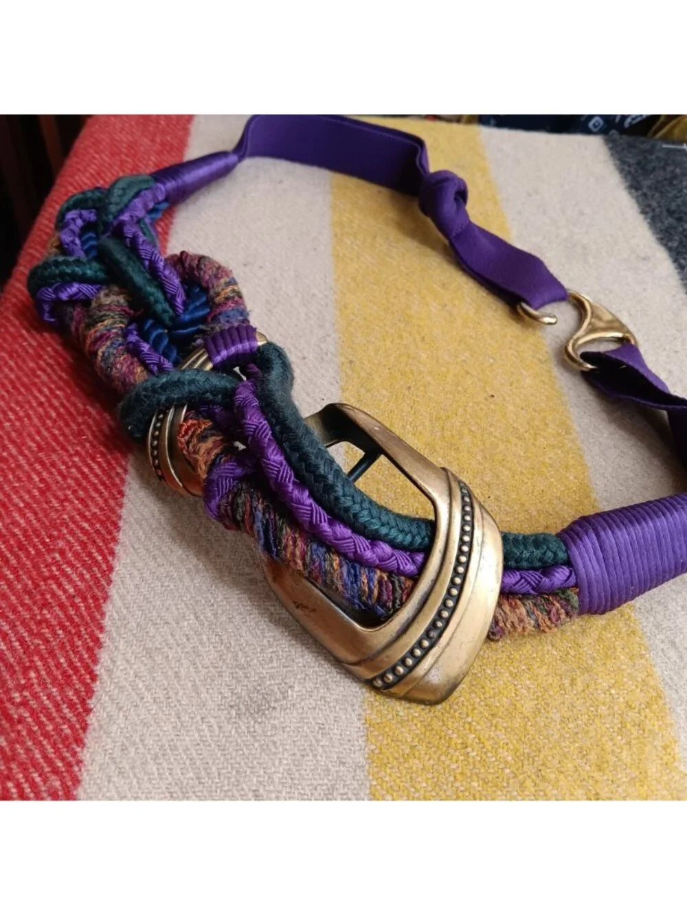 True Vintage 90's Glam Hip Belt Woven Boho Fashion Buckle Purple Braided Straps